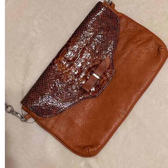 Estro Versa Handbags - Estro Versa Italy Leather Camel Brown Snakeskin Crossbody Bag Vera Pelle